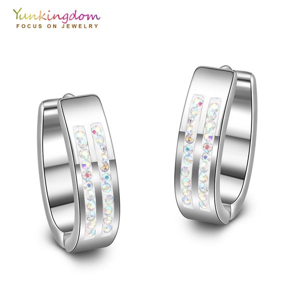 

yunkingdom cz crystal hoop earrings for women tungsten steel earring fashion women earrings ue0036, Golden;silver