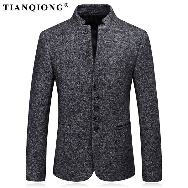 

tian qiong men wool blazer designs stand collar blazer masculino slim fit korean fashion business formal casual suit jacket, White;black