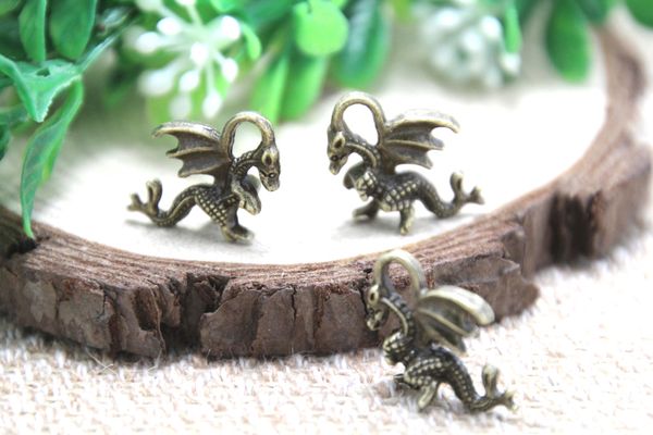 

whole sale20pcs bronze tone dragon charms 3d dragon pendants fantasy charms beads 21x13mm, Bronze;silver