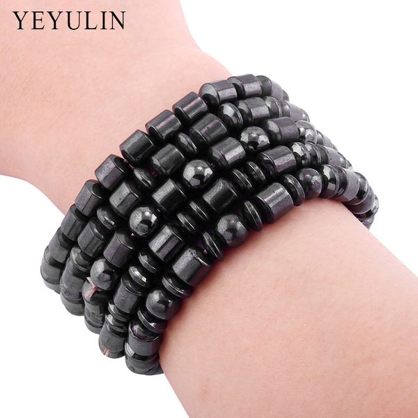 

5pcs /lot natural black stone hematite magnetite bracelet round tube shape stone bead bangle jewelry for men