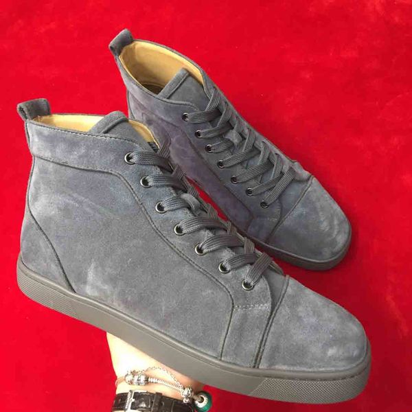 

Original High Quality Red Bottom Men Causal Sneakers High Help Gray European Fashion Brand Man Red Sole Flat Shoes Handmade Custom with box