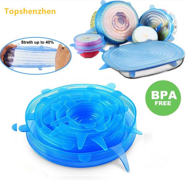 

6pcs/set silicon stretch lids universal lid silicone food wrap bowl pot lid silicone cover pan cooking kitchen accessories