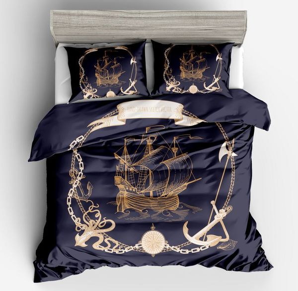 

100% polyester bedding sets 2/3pcs 3d sailboat anchor duvet cover set with pillowcase roupa de cama bed linen