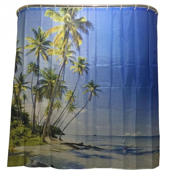 

seaview palm tree summer beach polyester shower curtain with 12pcs hooks bathroom products