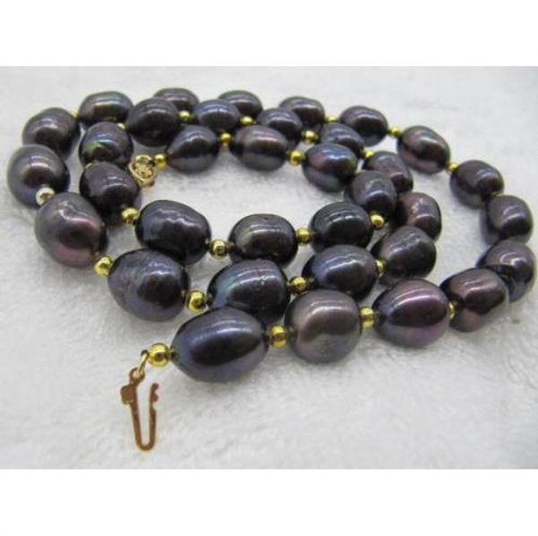 

charming 11-12mm tahitian black natural baroque pearl necklace 18" yellow clas, Silver