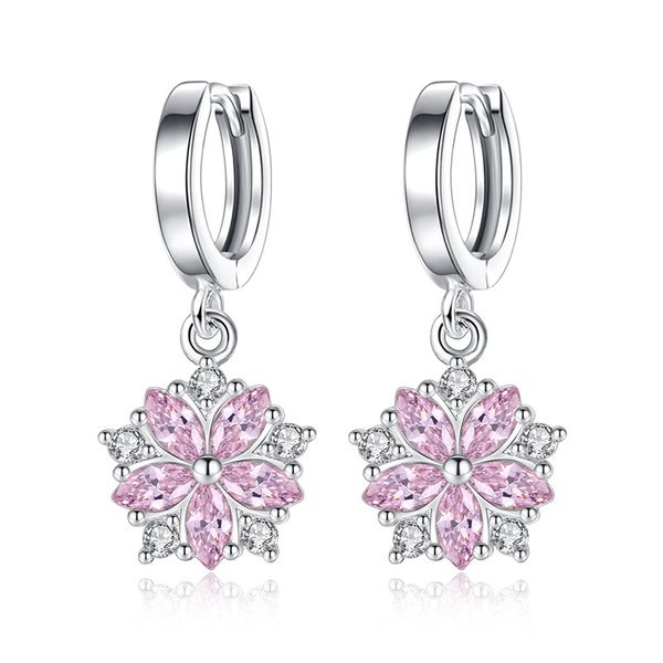 

100% 925 sterling silver fashion shiny cz zircon rose flower ladies`drop earrings jewelry women christmas gift drop shipping