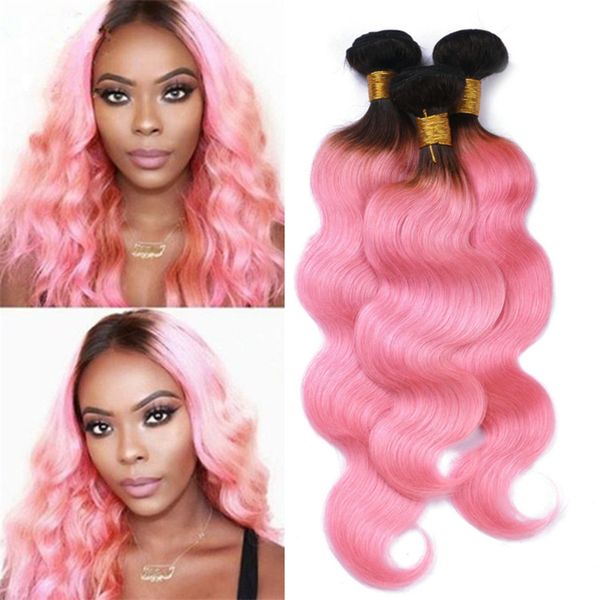 Ombre Pink Virgin Peruvian Human Hair Weave 3 Bundles Body Wave