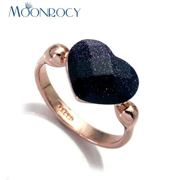 

moonrocy crystal rings heart shape drop shipping blue sands black rose gold color crystal jewelry wholesale for women girl gift, Slivery;golden