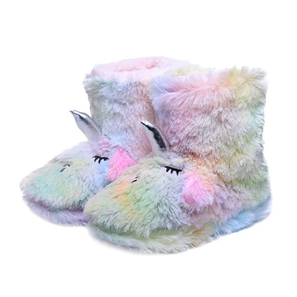 

winter ladies cotton comfort warm home cartoon unicorn boots indoor floor shoes parent-child kids bootie shoes, Black