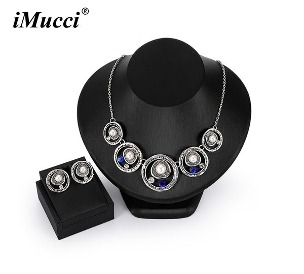 

imucci individuality new fashion hyperbole women oearl crystal jewelry sets luxury exaggerated necklace/earring studs, Silver