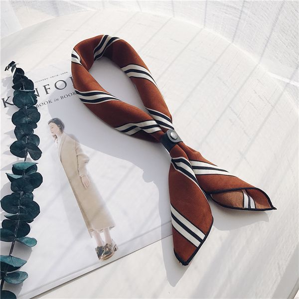 

staiwalks 2018 stripe print small square scarf spring neckerchief 50*50 2 colors caramel olive green headband nquality, Blue;gray