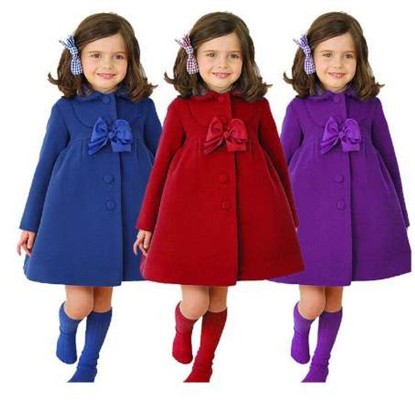 

3color girls winter warm coats&jacket,children winter solid long sleeve wool coat,baby girls outwear for 3-8yrs, Blue;gray