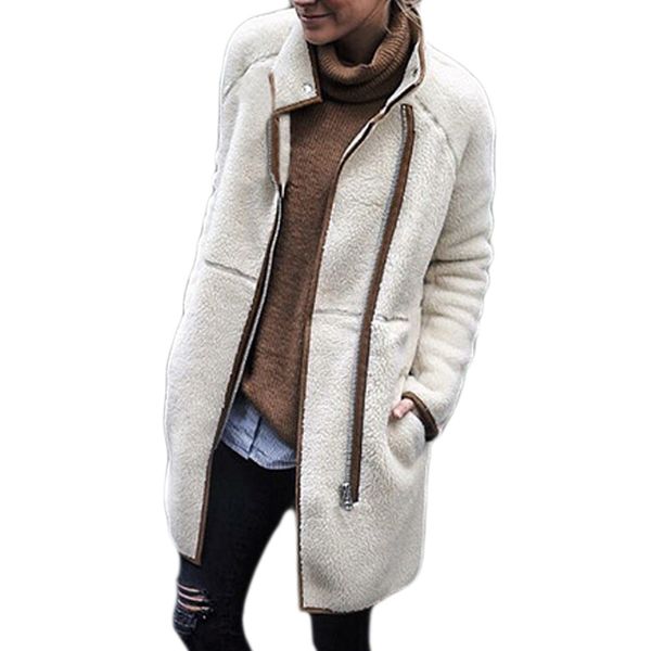 

feitong jacket autumn women fashion velvet long sleeve solid thicker jacket overcoat long coat windbreaker outerwear coats, Black;brown