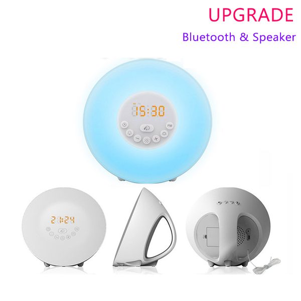 LED Novidade Iluminação Bluetooth Sunrise Sunrise Light Despertador 7 Cores Acordar Luz Nascer do Sol com Natureza Sonitos FM Rádio Snooze Função