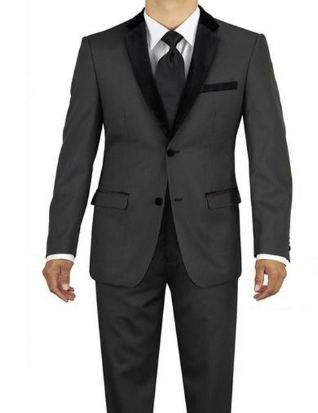 Nova marca Cinza de Carvão 2 Peça Terno Homens Casamento Tuxdos de alta Qualidade Do Noivo Smoking preto Notch Lapela Side Vent Homens Blazer (Jacket + Pants + Tie) 2