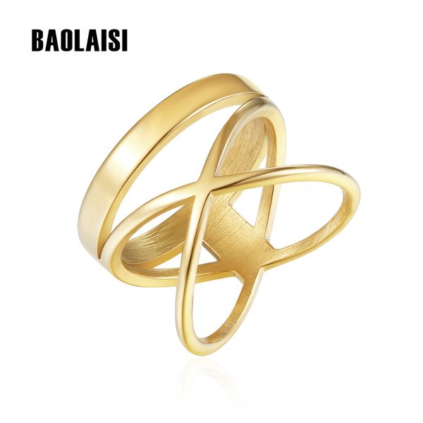 

baolaisi trendy round plus cross ring for women wedding bands rings gold color fashion jewelry stainless steel party rings, Golden;silver
