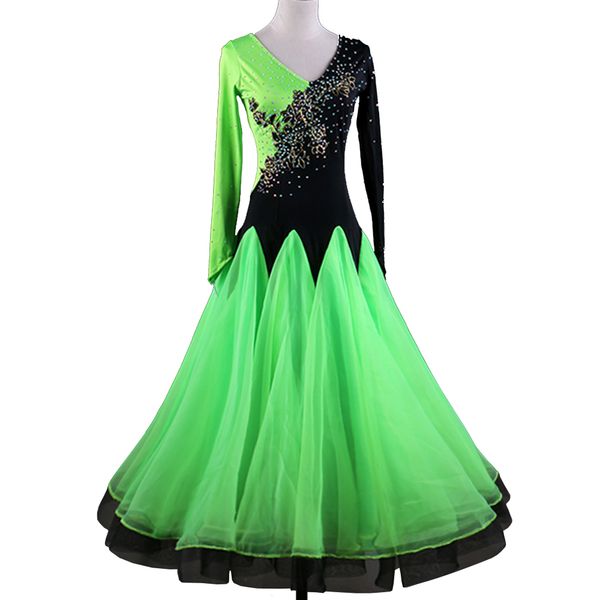 

standard ballroom dance competition dresses walzta foxtrot jazz dance costumes d0159 green with rhinestones appliques big sheer hem, Black;red