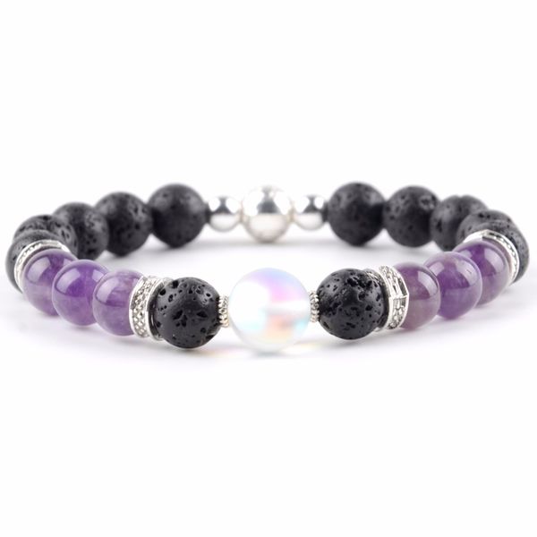 

drop shipping natural amethysts lava stone bracelet men 2018 fashion charm bracelets & bangles for women christmas gift jewelry, Golden;silver
