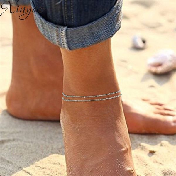 

xinyao bohemian gold color copper anklet bracelet for women foot barefoot sandal leg ankle chain beach jewelry f7460, Red;blue
