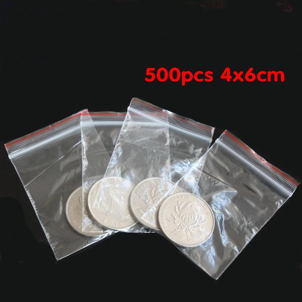 

500pcs ziplock plastic packaging bag 4x6cm pe transparent plastic bag with zipper rings earrings jewelry mini ziplock bags