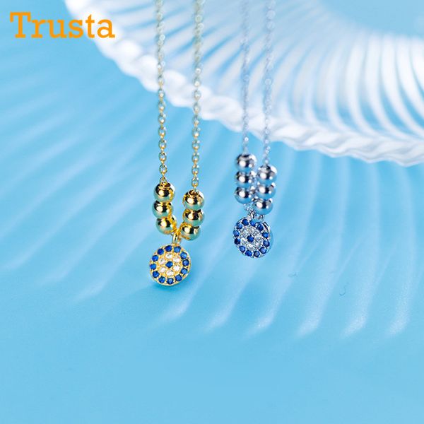 

trusta 100% 925 solid sterling silver jewelry 6mm blue eye cz pendant 40cm short clavicle necklace for teen girl women ds979