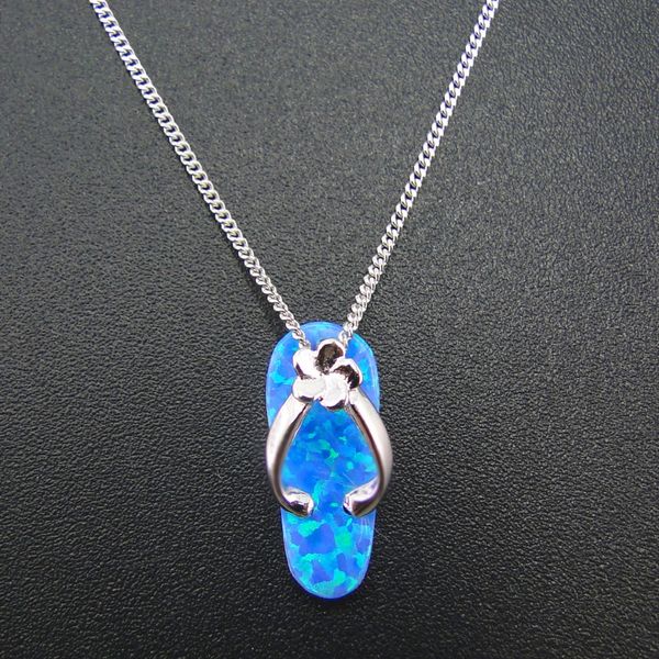 

100% 925 sterling silver jewelry women pendants flip flop pendants blue fire opal for women without chain