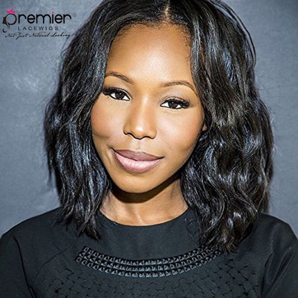 

premier high density 360 lace frontal wigs 4.5 inches deep parting brazilian hair wigs short bob 150% density human lace wigs, Black;brown