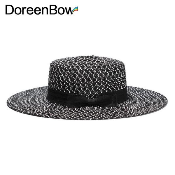 

doreenbow new fashion summer large brim straw hat for women men brim sea beach hats couples travel sun knot bow hat black 1piece, Blue;gray