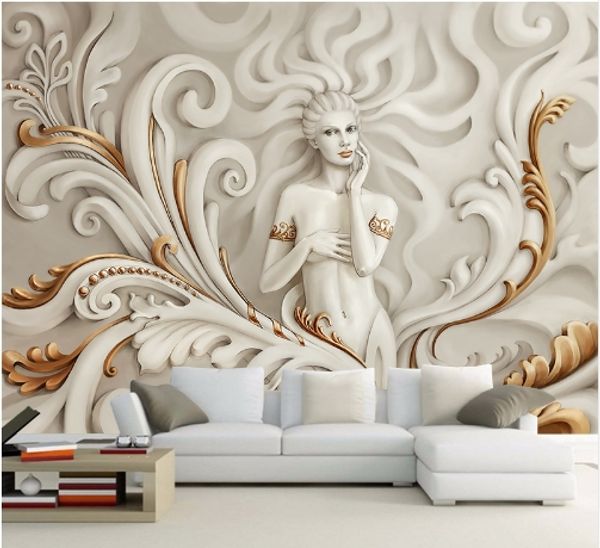 Benutzerdefinierte 3D Wall Paper Göttin der Barmherzigkeit Gold Geprägte Tapete Sofa Wohnzimmer TV Hintergrund Wandaufkleber