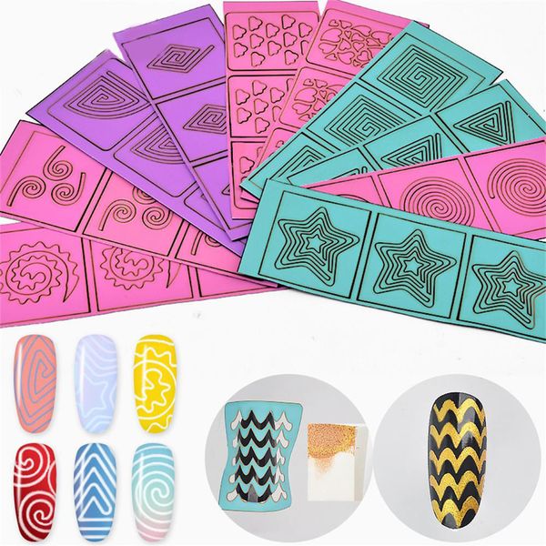 

1 set 3d hollow nail stickers flower star wave grid nail art decals uv gel polish image foil template adhesive stencil manicure, Black