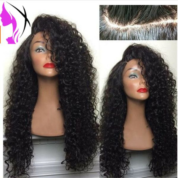 Long Side Part Curly Black Lace Front Synthetic Wig With Baby Hair