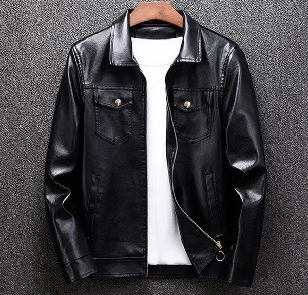 

осень зима мода европа и соединенные штаты новый стиль тонкий тренд бутик мужской лацкан большой размер ювенильной кожи куртка m-4xl, Black