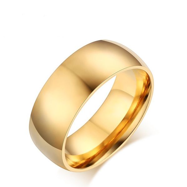 

8mm Gold Color Fashion Simple Lover's Ring Stainless Steel Rings Jewelry Gift for Boys Girls J012