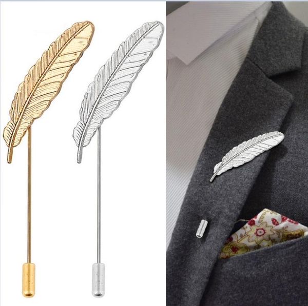 

vintage safety brooches pins feather shape antique silver color brooches pins for men women dress sweater fall, Gray