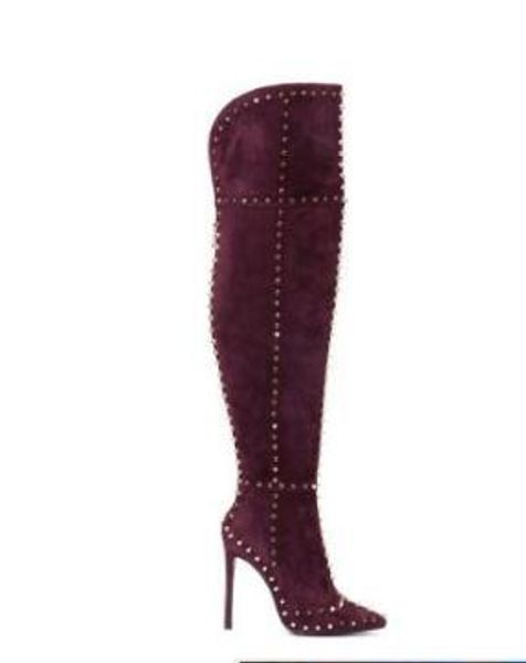 2018 mulheres sobre o joelho de salto alto botas altas botas gladiador lace up spike stud botas de salto fino branco bota vestido sapatos