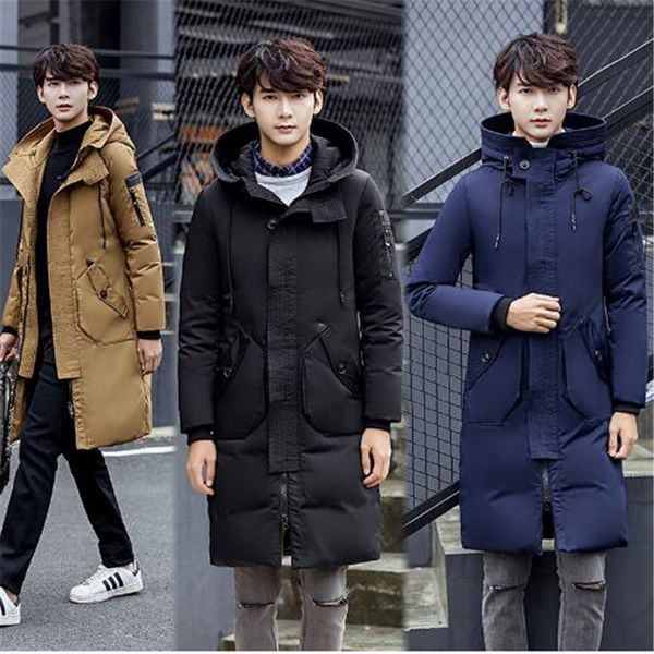 

hooded long winter duck down parkas men casual clothing outwear down jackets male thick coat fashion puffer jacket, Black;white