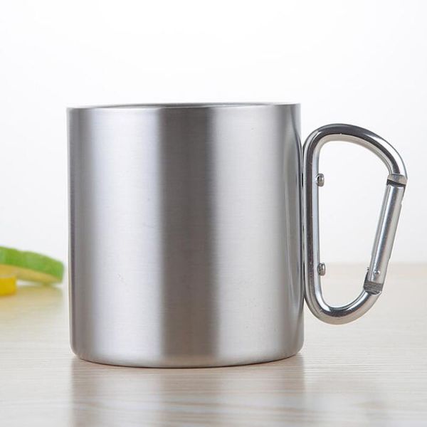 

portable carabiner handle cup stainless steel foldable mug 220ml outdoor camping clip hook mugs za6329