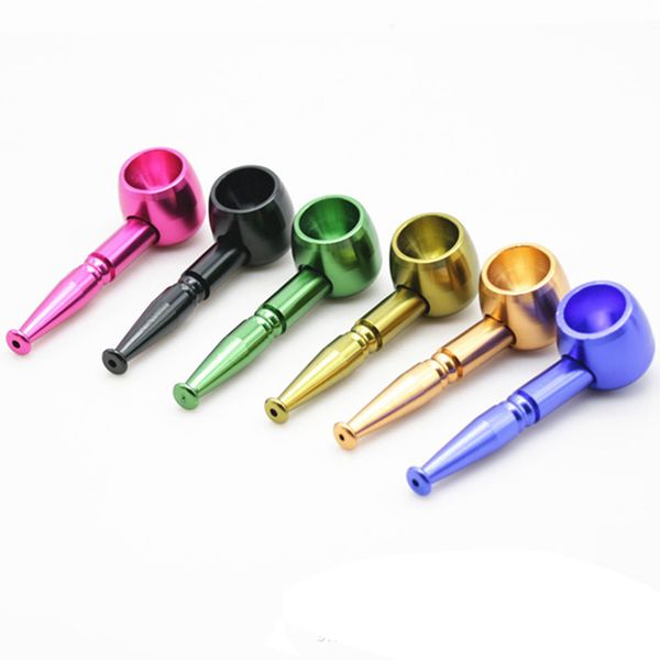 

Creative metal Tobacco Smoking Cigarette Pipe Water Hookah Bong 6 Colors Portable Shisha Hand Spoon Pipes Tools With big Bowl