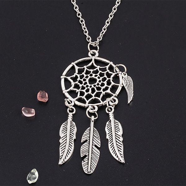 

dream catcher pendant dreamcatcher necklace women bohemia tassels feather female charm statement long chain jewelry accessories, Silver