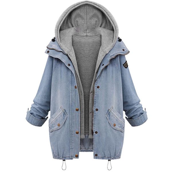

2018 winter women warm collar hooded coat jacket denim trench parka outwear two way to wear parka casual, Black;brown