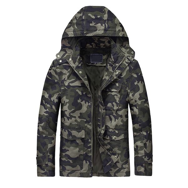 

new men's camo hooded jacket cotton male camouflage windbreaker jackets multi pockets coats outerwear jaqueta masculina, Black;brown