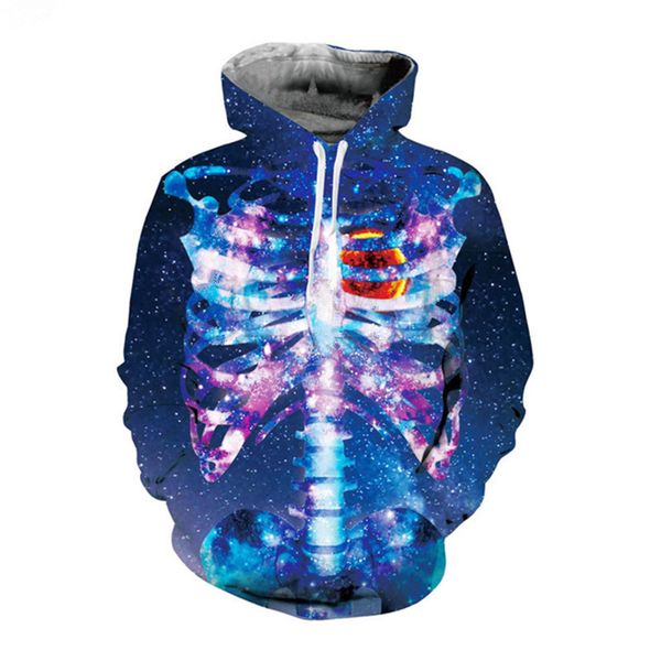 

новые моды для мужчин / женщин galaxy пространство череп скелет 3d смешно печатных crewneck толстовка мода повседневная толстовки h311, Black