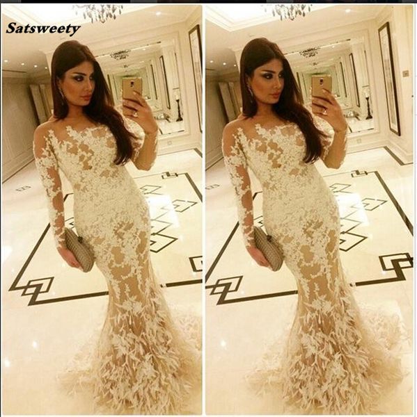 

elegant celebrity evening dresses saudi arabia dubai middle east muslim mermaid ivory appliques long sleeves evening dress, Black;red