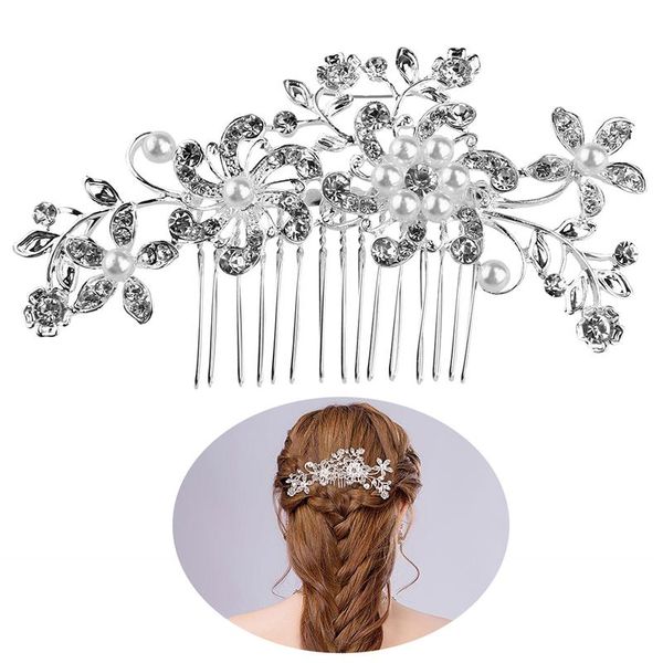 

beautiful wedding party bridal pearls decor flower hairpin hair decoration (silver