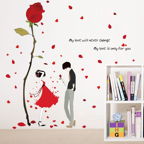 

cartoon red rose self-adhesive wall stickers red dress girl boy lover petals love quote sticker bedroom living room decor decals