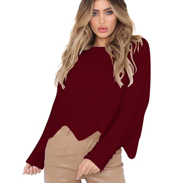 

women autumn spring round collar long bat-wing sleeves loose plus size knitting irregular lap sweater yellow black fs0551, White;black