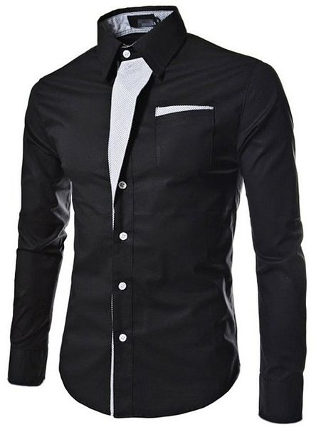 

men's stylish turn down collar long sleeve shirt, White;black