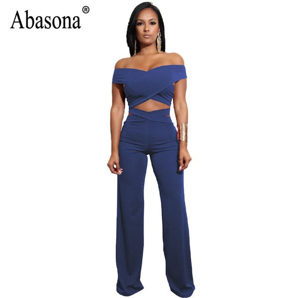 

abasona wrap jumpsuits women criss cross wide leg pants off shoulder bandage jumpsuit rompers party club overalls two piece set, Black;white