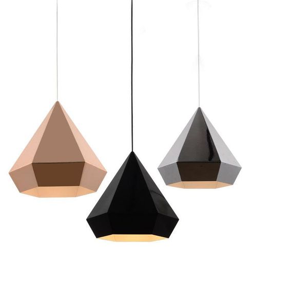 

e27 led nordic loft pyramid diamond chrome/copper/gold pendant lights lamp american minimalist suspension luminaire dining room kitchen