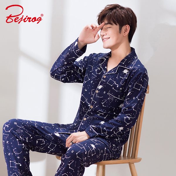

bejirog casual nightwear long sleeved pajama set autumn cotton nightie plus size male homewear sleep clothing men sleepwear suit, Black;brown